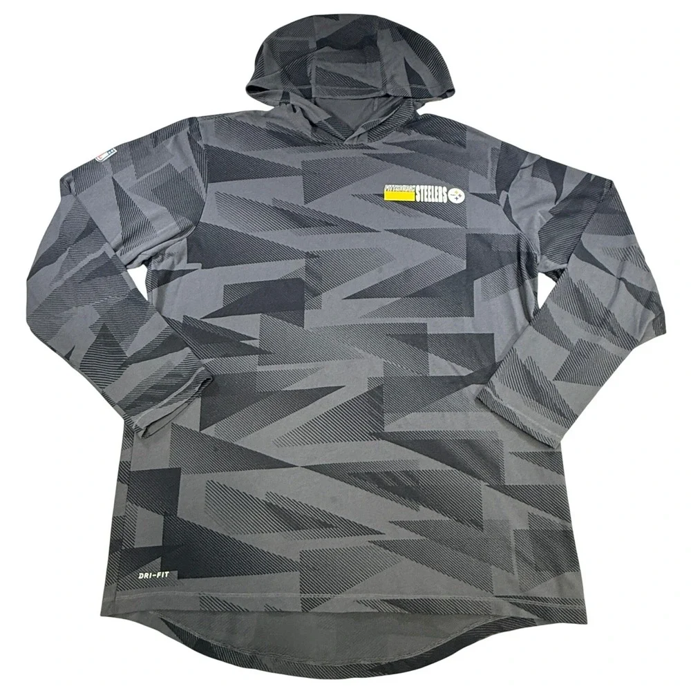 Nike Mens Pittsburgh Steelers Hoodie‎ Dri-FIT Geometric XL Grey Cotton Blend NFL